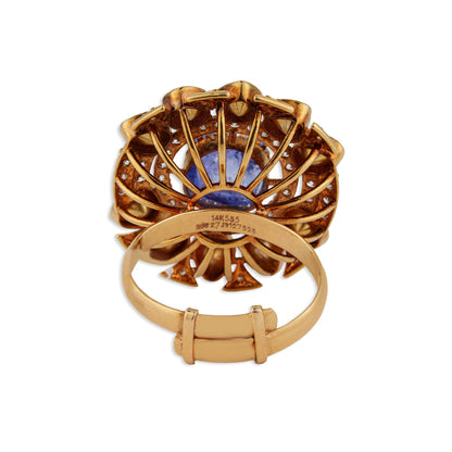 Neelkanth Grand Blue Tanzanite Polki Diamond Cocktail Ring | Natural Polki & Diamond Ring in Rose Gold | Kala Johare
