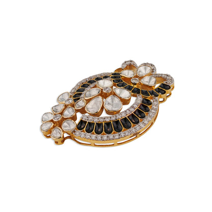 Shyama Multi-Polki Black Enamel Diamond Paisley Cocktail Ring | Natural Polki & Meenakari Ring in Yellow Gold | Kala Johare