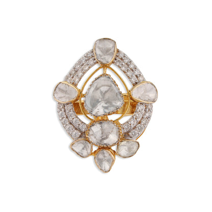 Vajra Grand Multi-Polki Diamond Shield Cocktail Ring | Natural Polki & Diamond Ring in Two-Tone Gold | Kala Johare