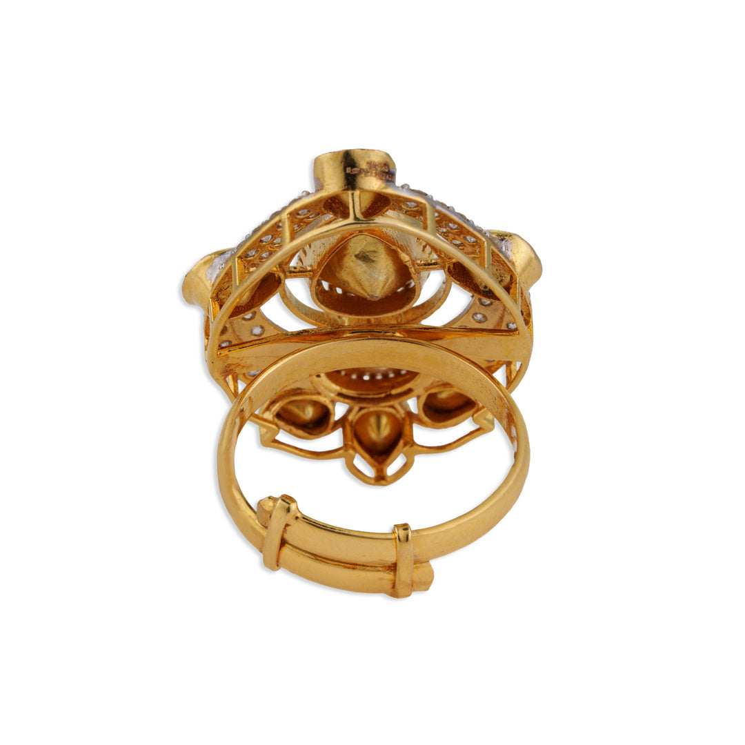 Vajra Grand Multi-Polki Diamond Shield Cocktail Ring | Natural Polki & Diamond Ring in Two-Tone Gold | Kala Johare