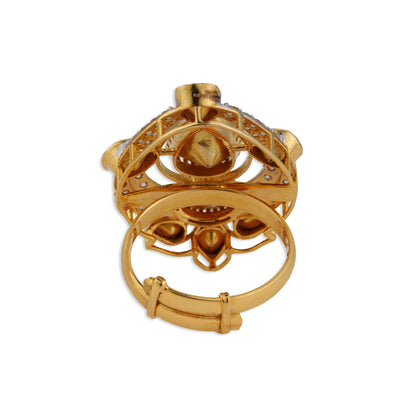 Vajra Grand Multi-Polki Diamond Shield Cocktail Ring | Natural Polki & Diamond Ring in Two-Tone Gold | Kala Johare