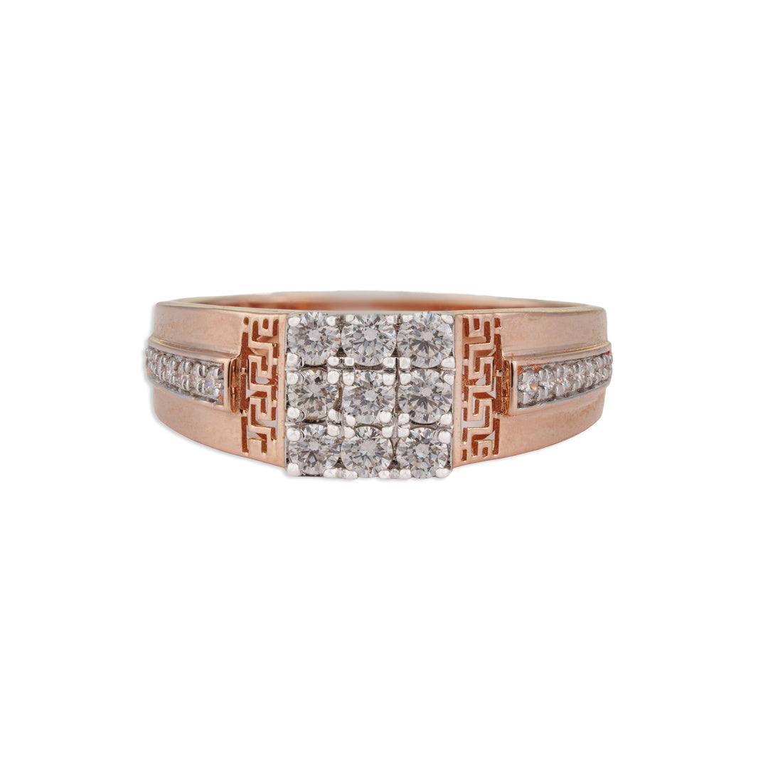 Maharaj Men's 9-Diamond Cluster Greek Key Rose Gold Band Ring | Brilliant Diamond & Rose Gold Men's Ring | Kala Johare