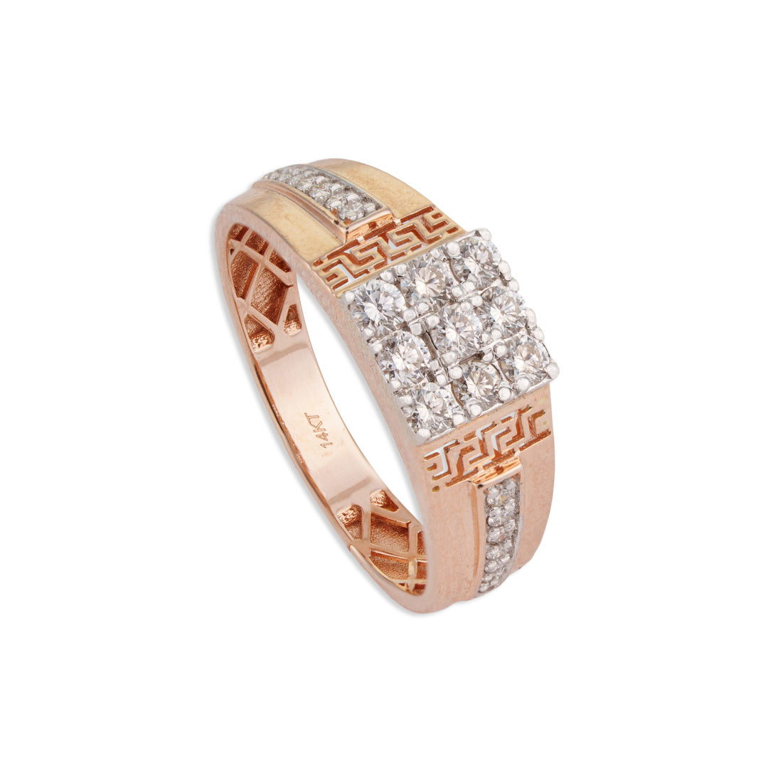 Maharaj Men's 9-Diamond Cluster Greek Key Rose Gold Band Ring | Brilliant Diamond & Rose Gold Men's Ring | Kala Johare