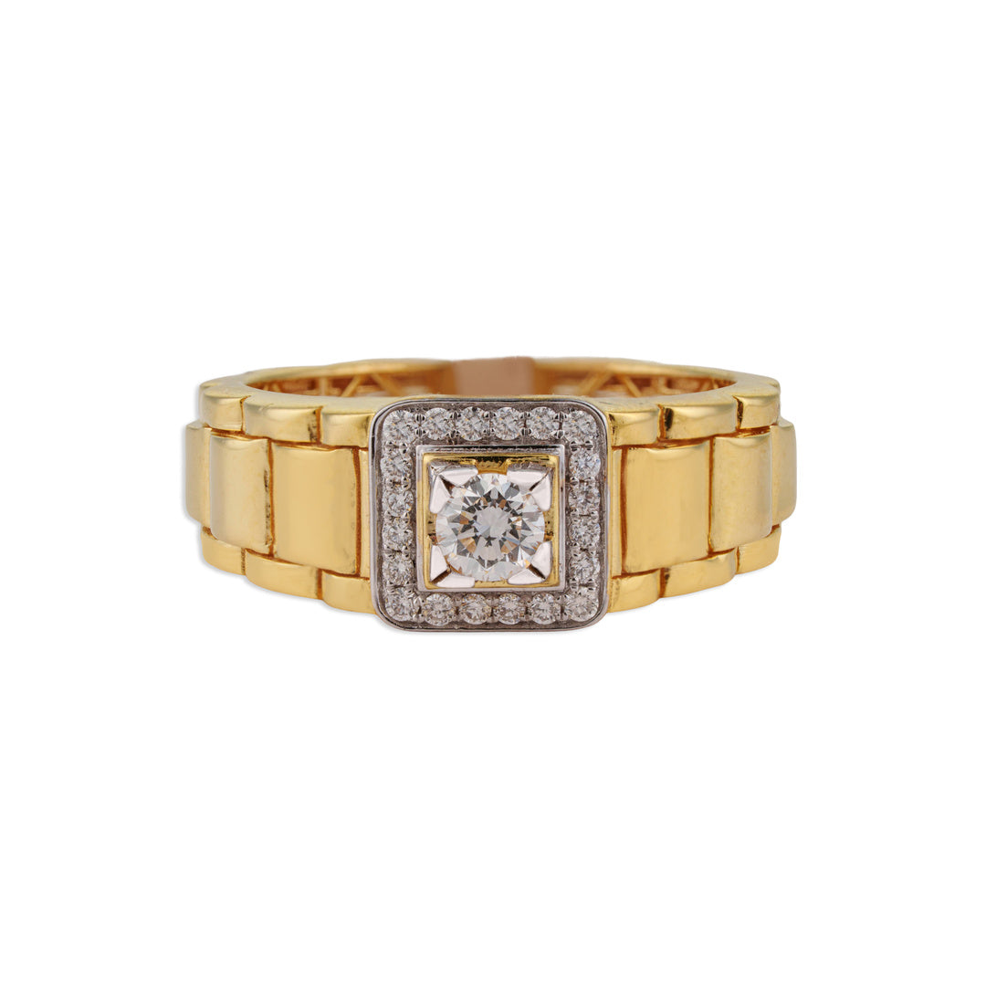 Samrat Men's Solitaire Diamond Watch-Link Band Ring | Brilliant Diamond & Yellow Gold Men's Ring | Kala Johare