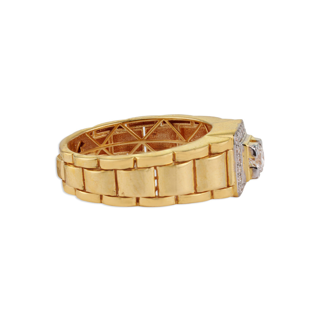 Samrat Men's Solitaire Diamond Watch-Link Band Ring | Brilliant Diamond & Yellow Gold Men's Ring | Kala Johare