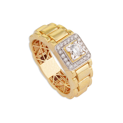 Samrat Men's Solitaire Diamond Watch-Link Band Ring | Brilliant Diamond & Yellow Gold Men's Ring | Kala Johare