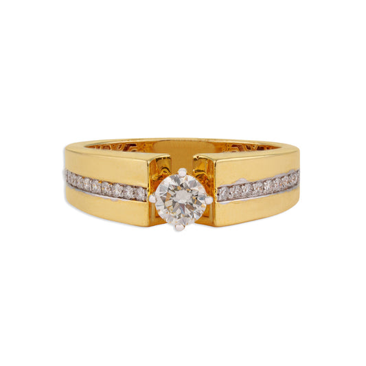 Rudra Men's Solitaire Diamond Flat Band Ring | Brilliant Diamond & Yellow Gold Men's Ring | Kala Johare
