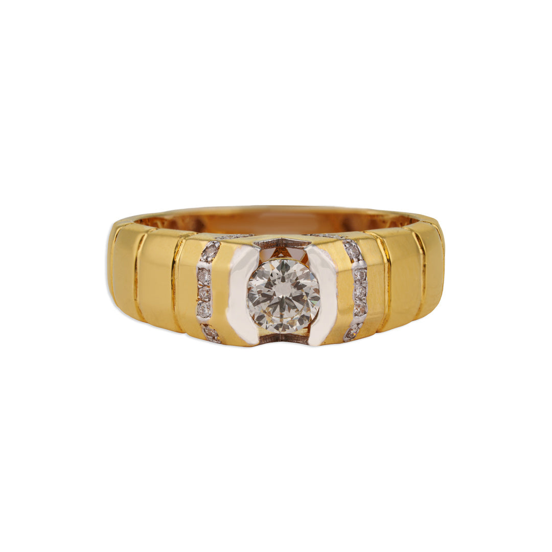 Vikram Men's Solitaire Diamond Ribbed Band Ring | Brilliant Diamond & Yellow Gold Men's Ring | Kala Johare