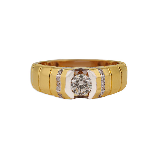 Vikram Men's Solitaire Diamond Ribbed Band Ring | Brilliant Diamond & Yellow Gold Men's Ring | Kala Johare