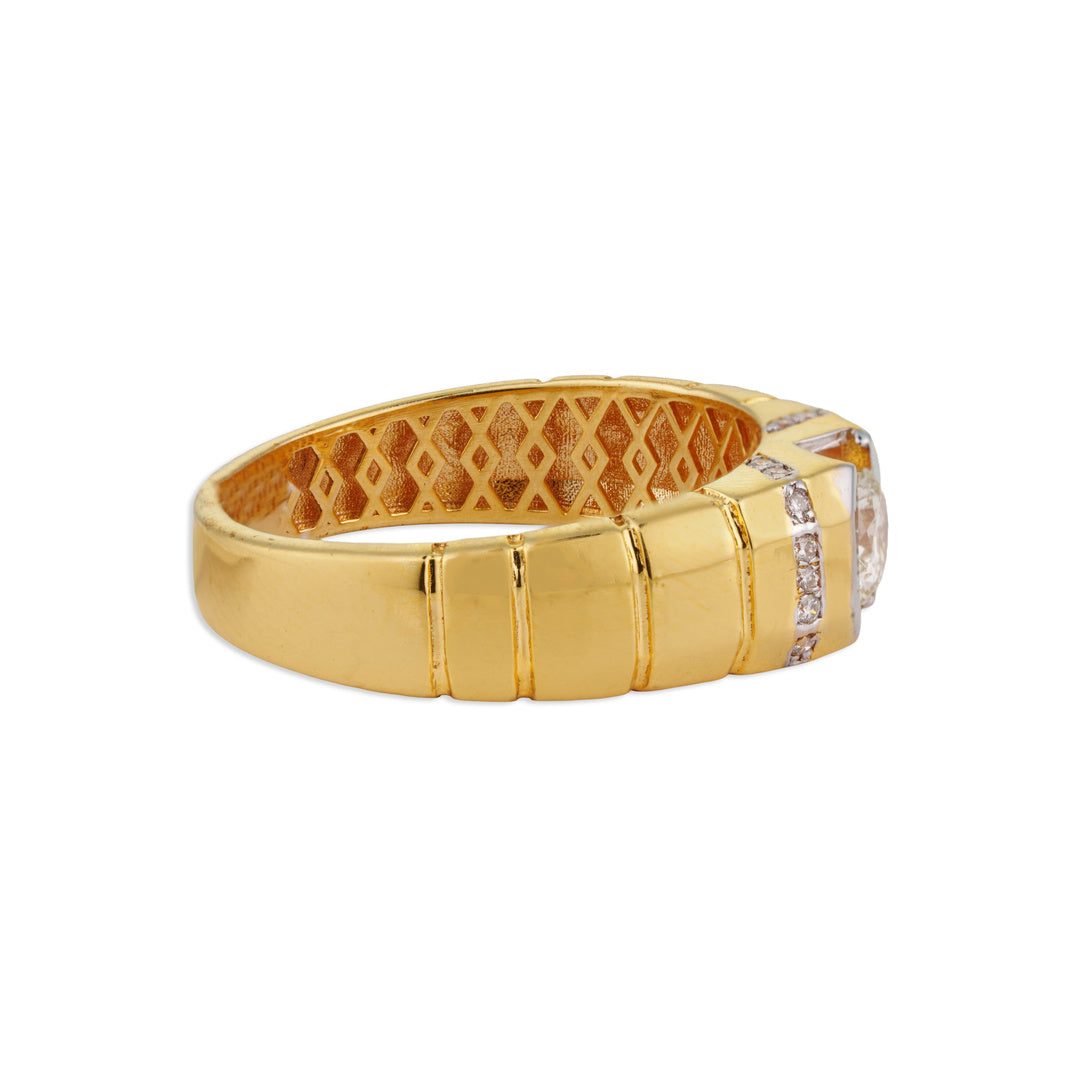 Vikram Men's Solitaire Diamond Ribbed Band Ring | Brilliant Diamond & Yellow Gold Men's Ring | Kala Johare