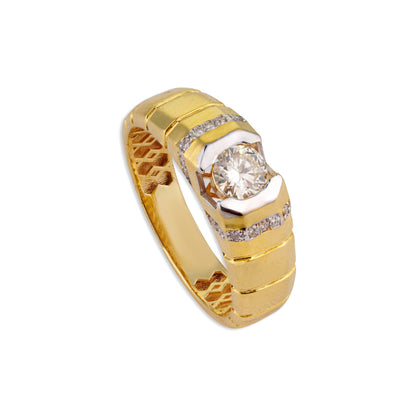 Vikram Men's Solitaire Diamond Ribbed Band Ring | Brilliant Diamond & Yellow Gold Men's Ring | Kala Johare
