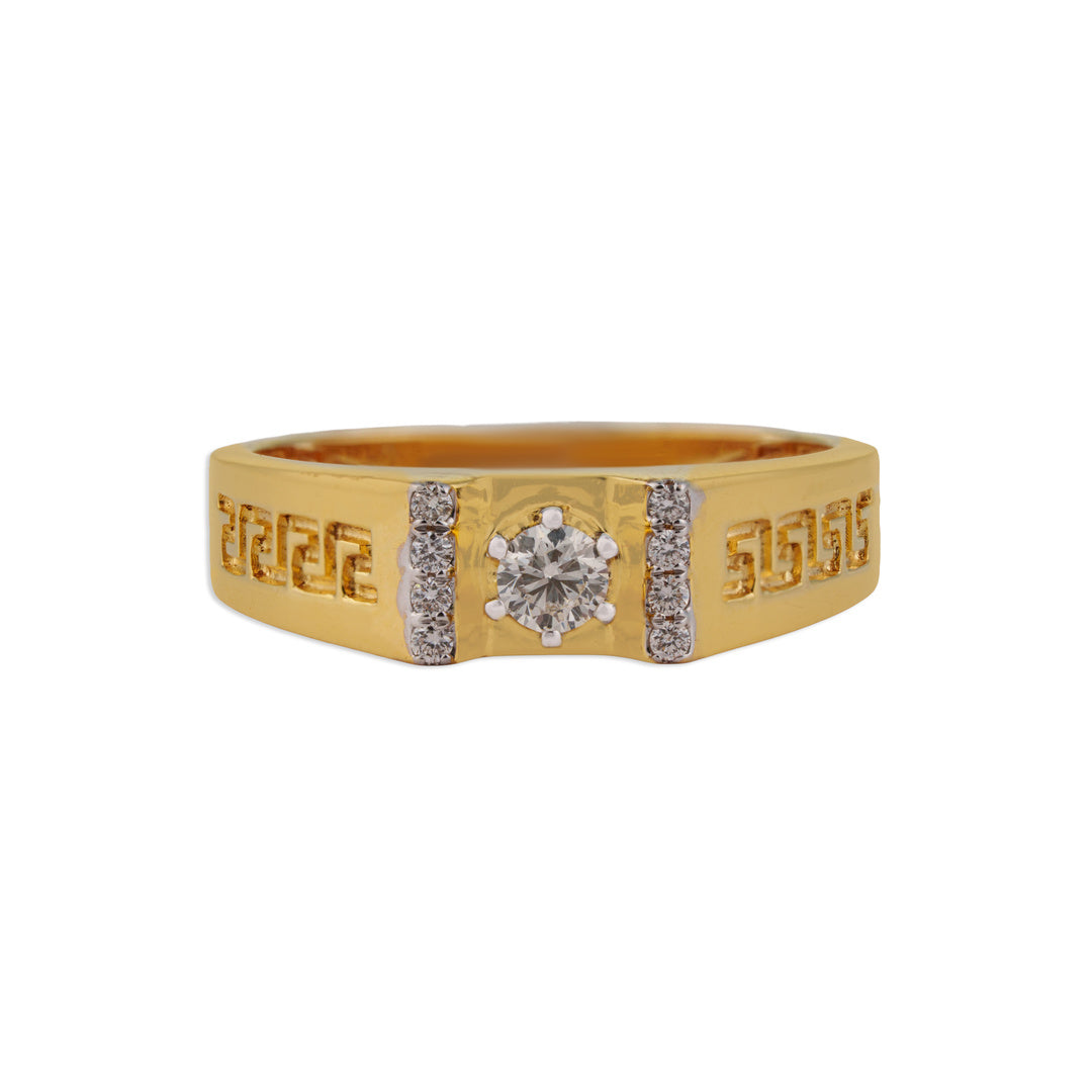 Arjun Men's Solitaire Diamond Greek Key Band Ring | Brilliant Diamond & Yellow Gold Men's Ring | Kala Johare