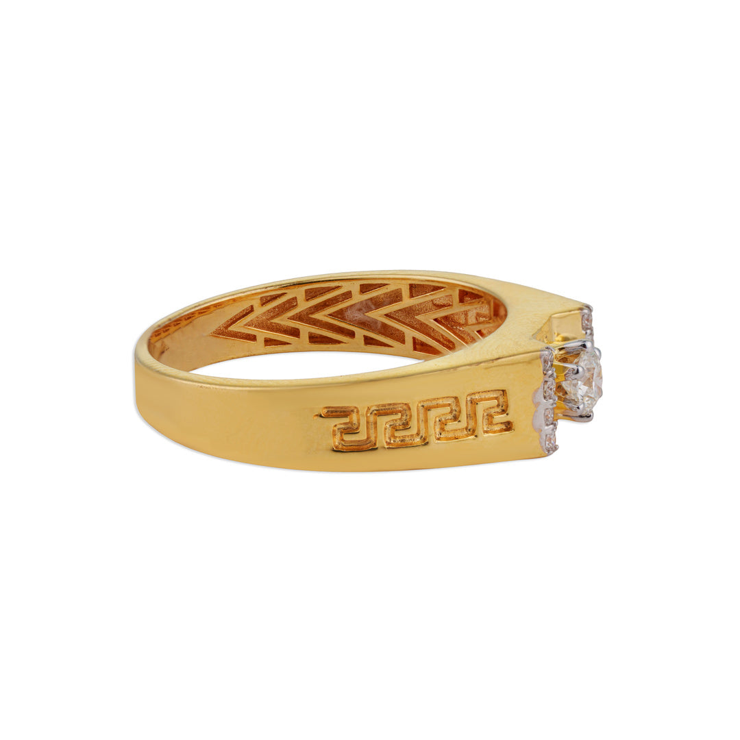 Arjun Men's Solitaire Diamond Greek Key Band Ring | Brilliant Diamond & Yellow Gold Men's Ring | Kala Johare