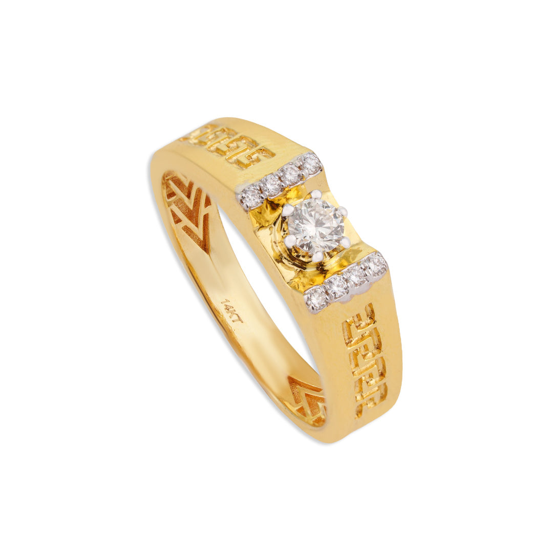 Arjun Men's Solitaire Diamond Greek Key Band Ring | Brilliant Diamond & Yellow Gold Men's Ring | Kala Johare