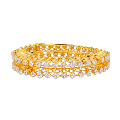 Phool Grand Diamond Cluster Flower Open Lattice Bangle Set | Natural Diamond Bridal Bangles in 18K Yellow Gold | Kala Johare