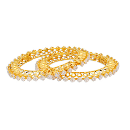Phool Grand Diamond Cluster Flower Open Lattice Bangle Set | Natural Diamond Bridal Bangles in 18K Yellow Gold | Kala Johare