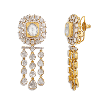 Tarang Gold Polki Earrings – 22K Gold Bridal Jewellery | Jaipur Rajasthan Heritage Luxury Design