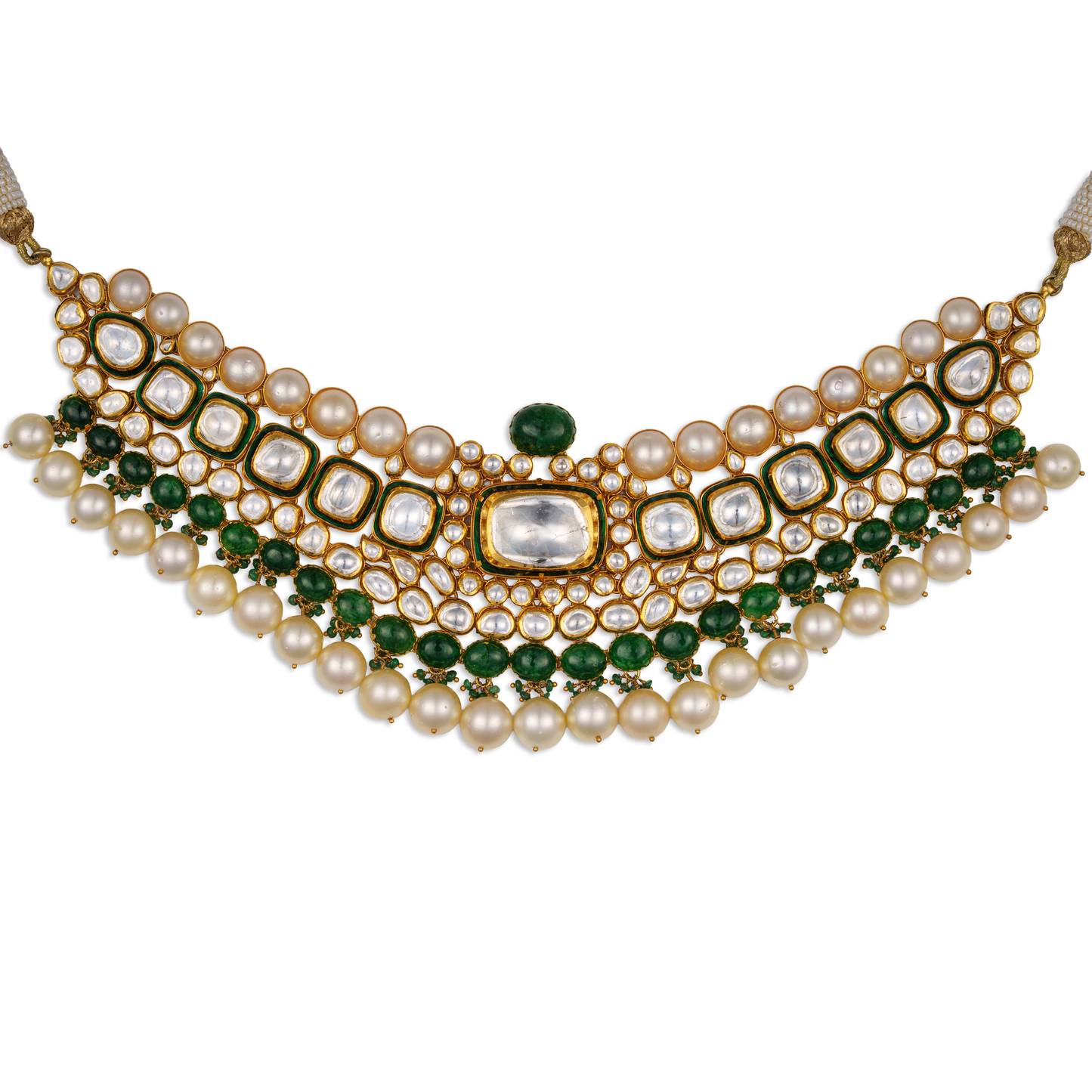Traditional Kundan Pearl Choker Necklace with Emerald Green Accents – Luxury Bridal Wedding Jewellery | Kala Johare Rajasthan