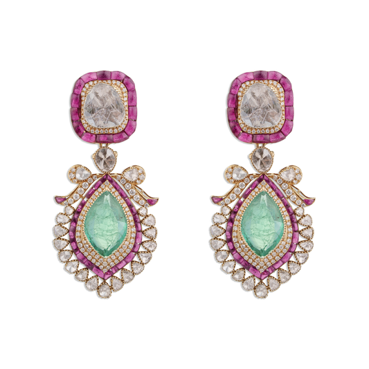 Zarina Diamond Earrings – 14K Gold Luxury Bridal Jewellery | Jaipur Rajasthan Royal Design