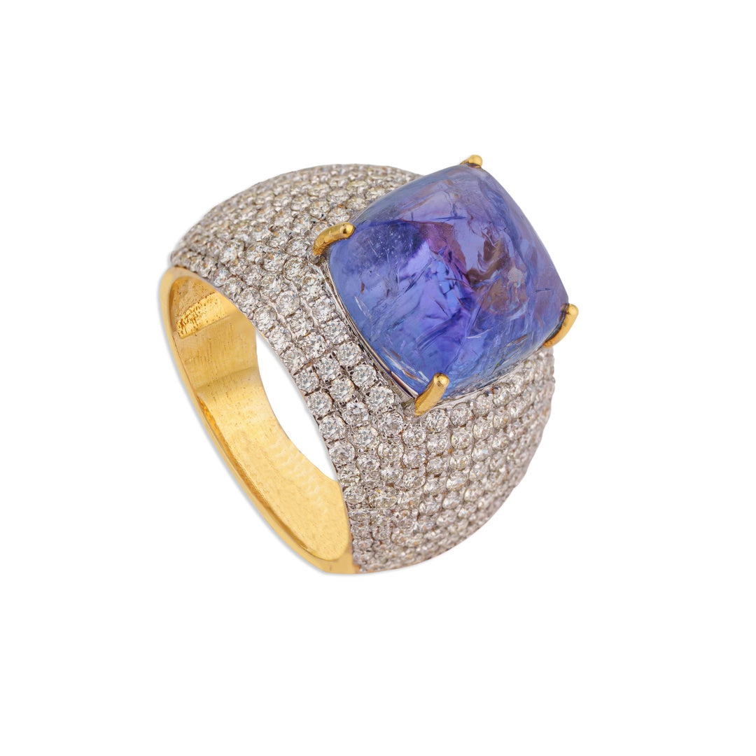 Neela Tanzanite Pave Diamond Ring | Natural Tanzanite & Diamond Ring | Kala Johare