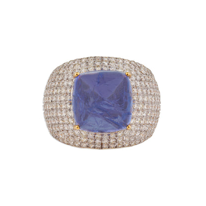 Neela Tanzanite Pave Diamond Ring | Natural Tanzanite & Diamond Ring | Kala Johare