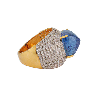 Neela Tanzanite Pave Diamond Ring | Natural Tanzanite & Diamond Ring | Kala Johare