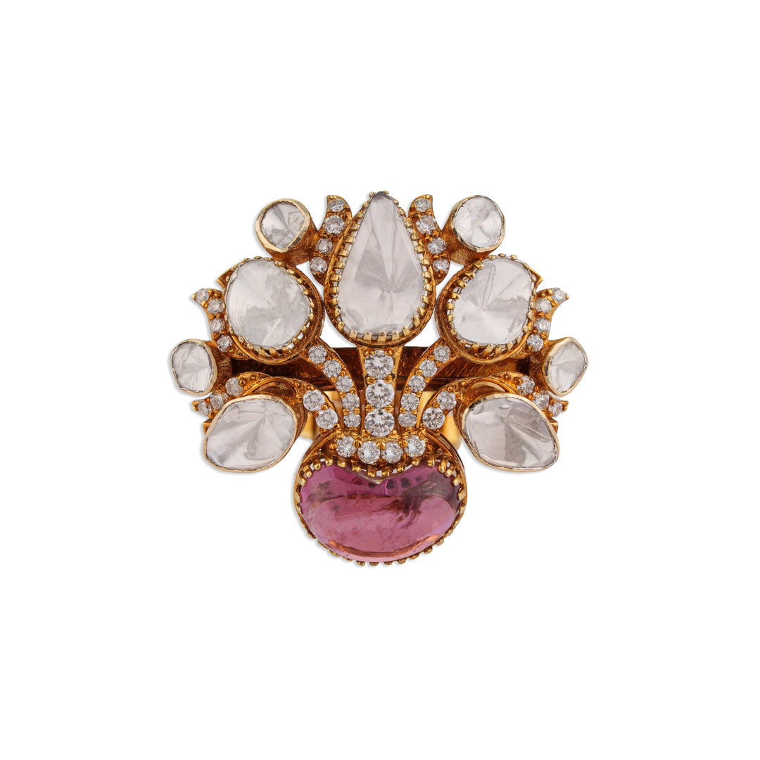 Noor Pink Tourmaline Polki Ring | Natural Polki & Diamond Ring | Kala Johare