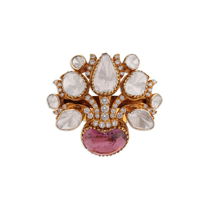 Noor Pink Tourmaline Polki Ring | Natural Polki & Diamond Ring | Kala Johare