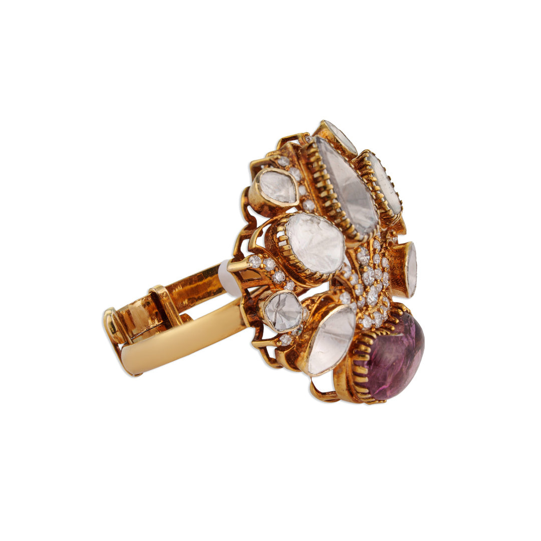 Noor Pink Tourmaline Polki Ring | Natural Polki & Diamond Ring | Kala Johare