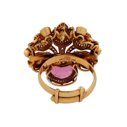 Noor Pink Tourmaline Polki Ring | Natural Polki & Diamond Ring | Kala Johare