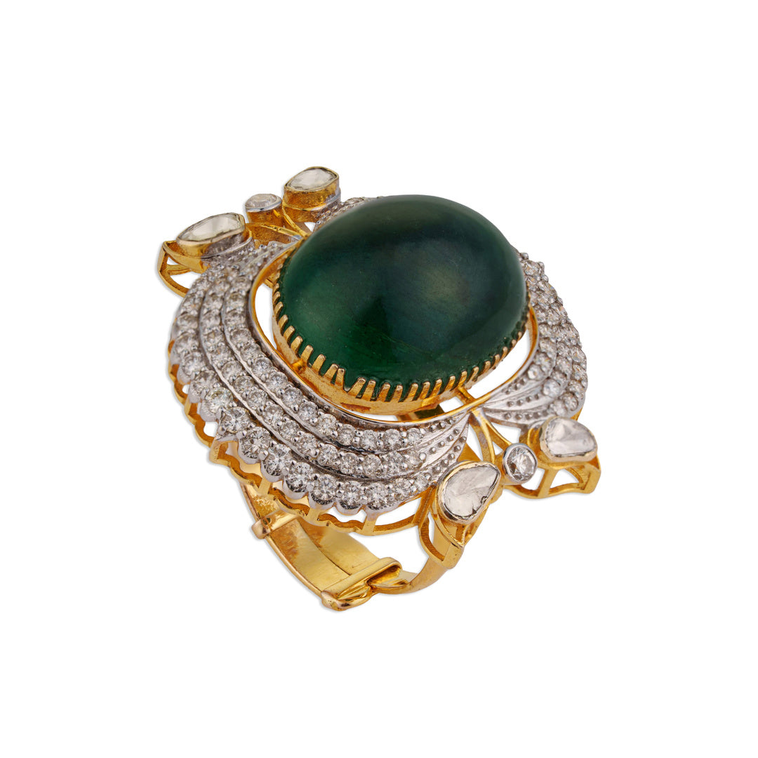 Rani Grand Emerald Polki Ring | Natural Emerald & Polki Diamond Ring | Kala Johare