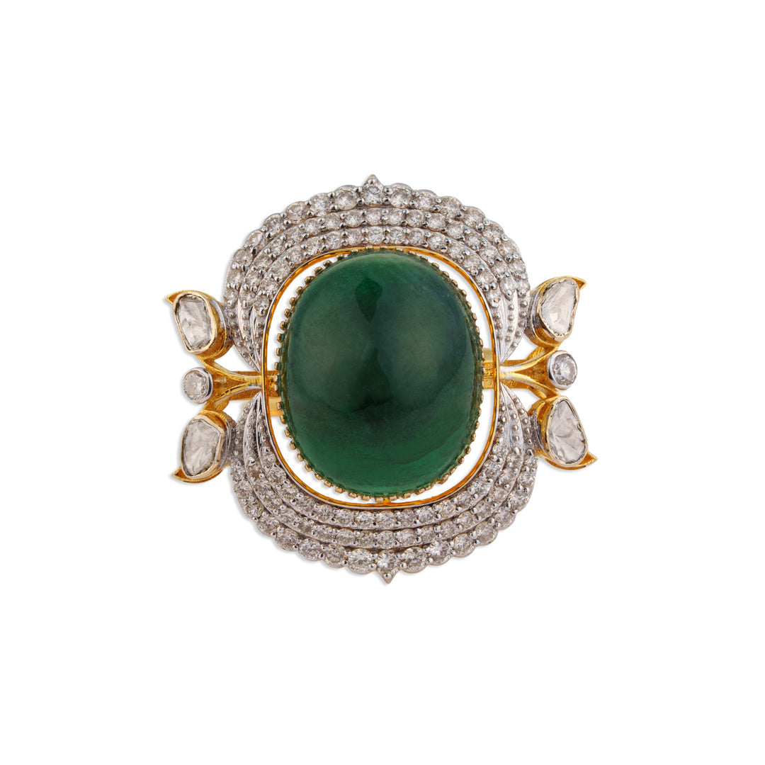 Rani Grand Emerald Polki Ring | Natural Emerald & Polki Diamond Ring | Kala Johare