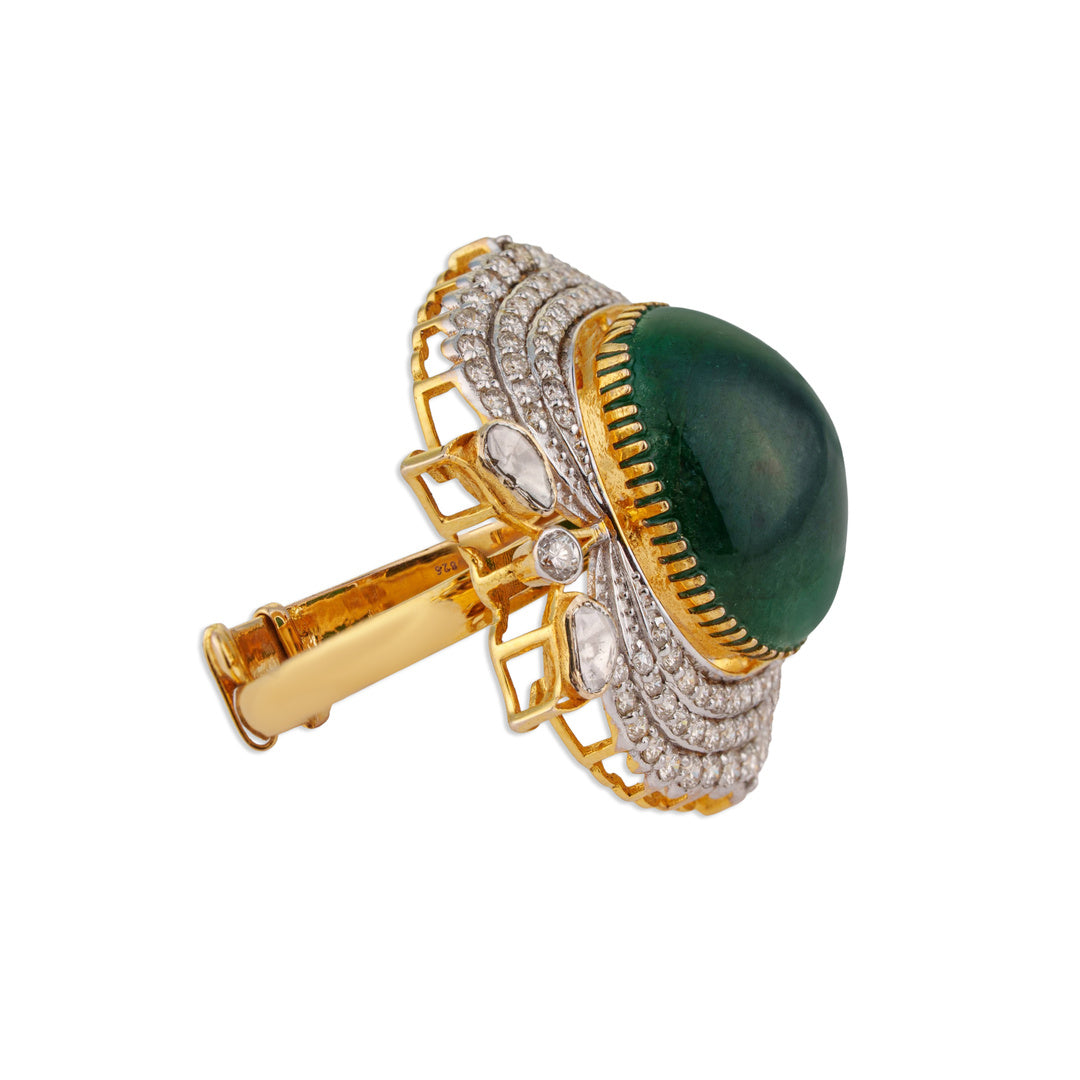 Rani Grand Emerald Polki Ring | Natural Emerald & Polki Diamond Ring | Kala Johare