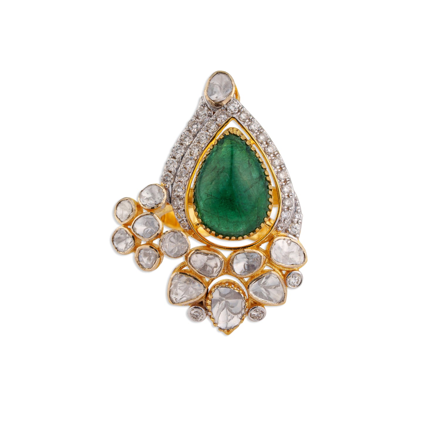Zahra Emerald Polki Ring | Natural Emerald & Polki Diamond Ring | Kala Johare