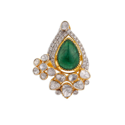 Zahra Emerald Polki Ring | Natural Emerald & Polki Diamond Ring | Kala Johare