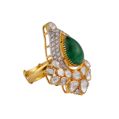Zahra Emerald Polki Ring | Natural Emerald & Polki Diamond Ring | Kala Johare
