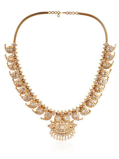 Amrapali Grand Reversible Polki Kundan Temple Gold Mango Rivière Necklace | Natural Polki Kundan & 22K Temple Gold Bridal Necklace | Kala Johare