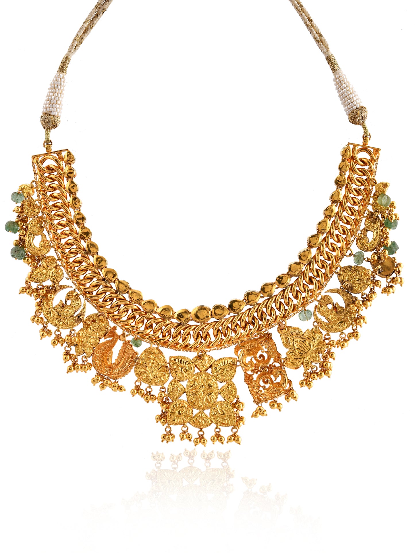 Navrang Grand Polki Navratna Curb Chain Necklace | Natural Polki & Multi-Gemstone Bridal Necklace in Yellow Gold | Kala Johare