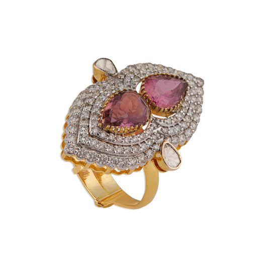 Diya Double Tourmaline Polki Ring | Natural Polki & Diamond Ring | Kala Johare