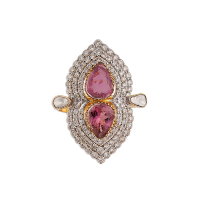 Diya Double Tourmaline Polki Ring | Natural Polki & Diamond Ring | Kala Johare