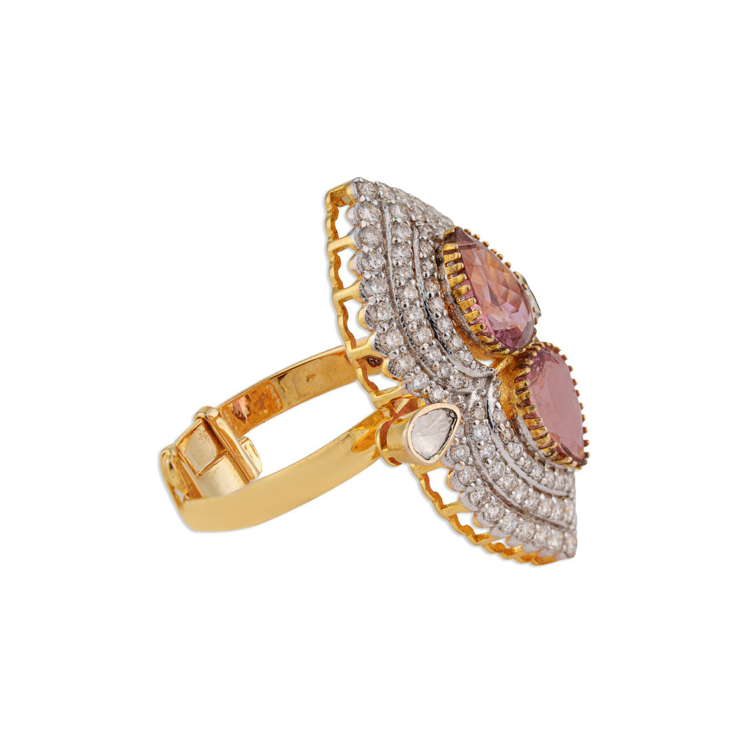 Diya Double Tourmaline Polki Ring | Natural Polki & Diamond Ring | Kala Johare