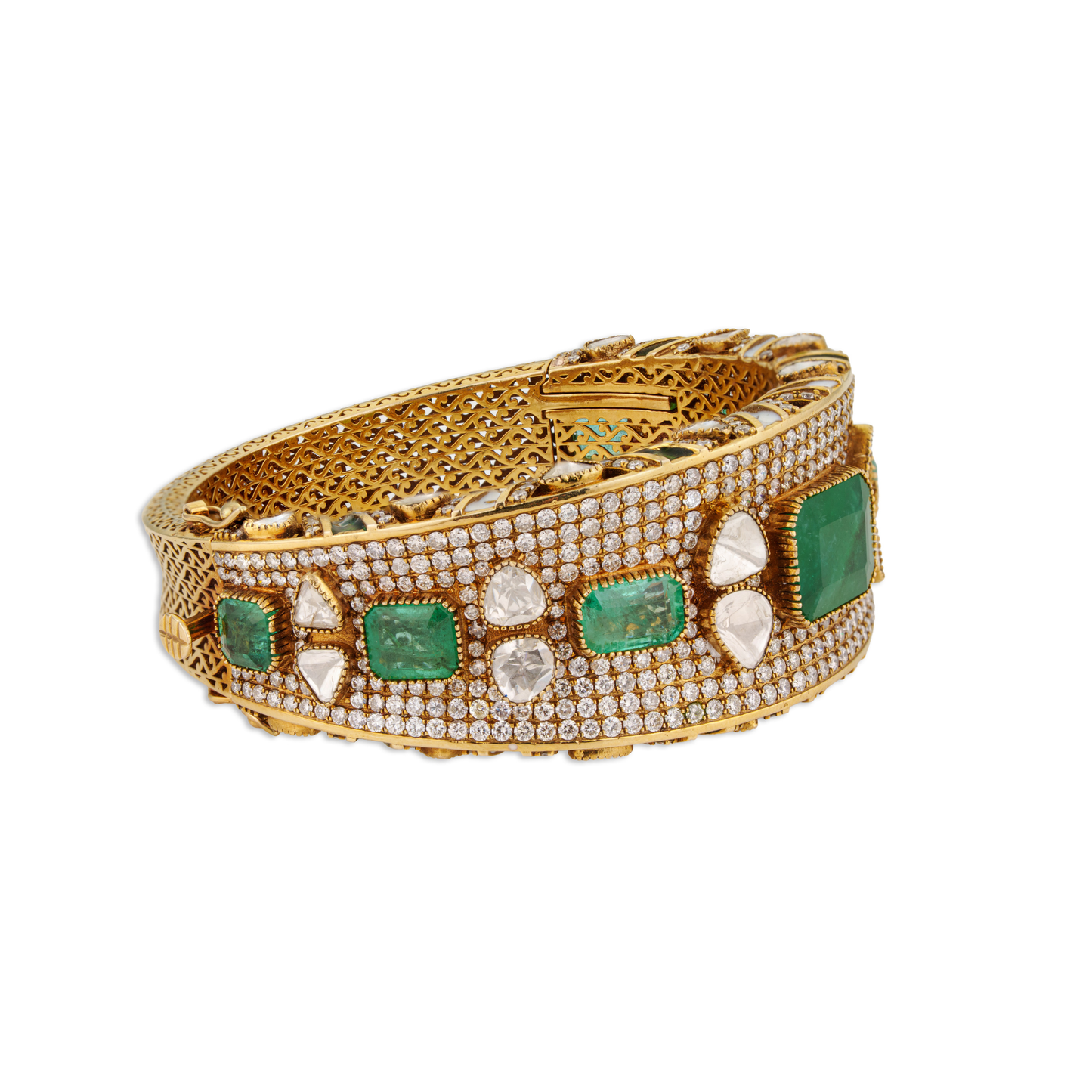 Saanjh Polki Kada – 14K Gold Emerald Polki Diamond